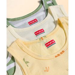 Babyhug Single Jersey 100% Cotton Striped & Dino Printed Sleeveless Sandos Pack of 3 - Multicolour