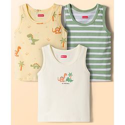 Babyhug Single Jersey 100% Cotton Striped & Dino Printed Sleeveless Sandos Pack of 3 - Multicolour