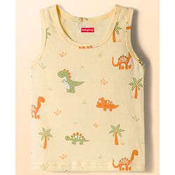 Babyhug Single Jersey 100% Cotton Striped & Dino Printed Sleeveless Sandos Pack of 3 - Multicolour