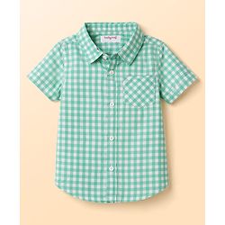 Babyhug Cotton Woven Half Sleeves Checks Shirt & Shorts Set - Green & White