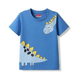 Babyhug Cotton Knit Half Sleeves T-Shirt & Shorts Night Suit with Dino Print - Blue