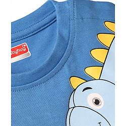 Babyhug Cotton Knit Half Sleeves T-Shirt & Shorts Night Suit with Dino Print - Blue