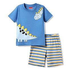 Babyhug Cotton Knit Half Sleeves T-Shirt & Shorts Night Suit with Dino Print - Blue