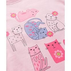 Babyhug Cotton Knit Full Sleeves T-Shirt & Shorts Night Suit With Cat Print - Cream
