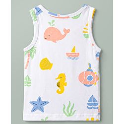 Babyhug 100% Cotton Knit Sleeveless Striped & Nautical Theme Printed Sando Vests Pack Of 3 - Multicolor