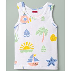 Babyhug 100% Cotton Knit Sleeveless Striped & Nautical Theme Printed Sando Vests Pack Of 3 - Multicolor