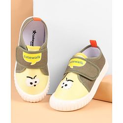 Cute Walk by Babyhug Velcro Closure Casual Shoes with Embroidery Detailing & Text Print - Yellow