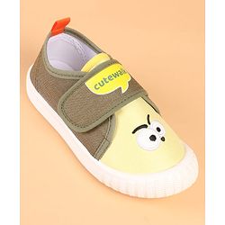 Cute Walk by Babyhug Velcro Closure Casual Shoes with Embroidery Detailing & Text Print - Yellow