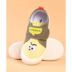 Cute Walk by Babyhug Velcro Closure Casual Shoes with Embroidery Detailing & Text Print - Yellow