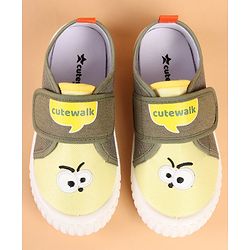 Cute Walk by Babyhug Velcro Closure Casual Shoes with Embroidery Detailing & Text Print - Yellow