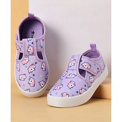 Cute Walk by Babyhug Velcro Closure Casual Shoes with Unicorn Print - Purple
