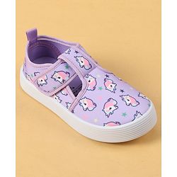 Cute Walk by Babyhug Velcro Closure Casual Shoes with Unicorn Print - Purple