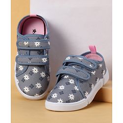 Cute Walk by Babyhug Velcro Closure Casual Shoes with Floral Pint - Blue