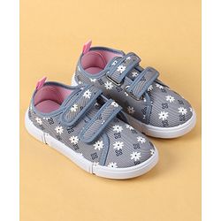 Cute Walk by Babyhug Velcro Closure Casual Shoes with Floral Pint - Blue