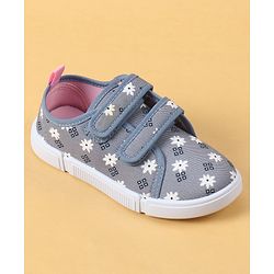 Cute Walk by Babyhug Velcro Closure Casual Shoes with Floral Pint - Blue