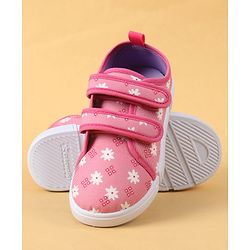 Cute Walk by Babyhug Velcro Closure Casual Shoes with Floral Pint - Blue