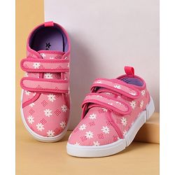 Cute Walk by Babyhug Velcro Closure Casual Shoes with Floral Pint - Blue