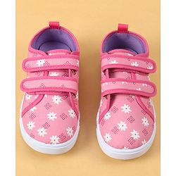 Cute Walk by Babyhug Velcro Closure Casual Shoes with Floral Pint - Blue