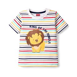 Babyhug Cotton Knit Half Sleeves T-Shirt & Shorts Night Suit with Lion Print - White