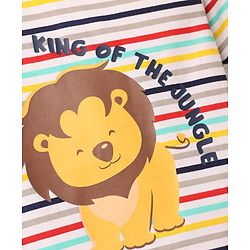 Babyhug Cotton Knit Half Sleeves T-Shirt & Shorts Night Suit with Lion Print - White