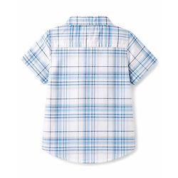 Babyhug Cotton Woven Half Sleeves Checked Shirt & Denim Shorts Set - Navy Blue
