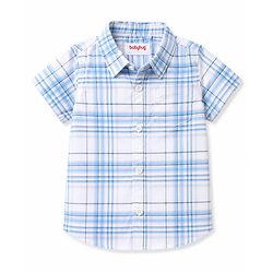 Babyhug Cotton Woven Half Sleeves Checked Shirt & Denim Shorts Set - Navy Blue