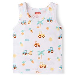 Babyhug 100% Cotton Knit Sleeveless Striped & Tractor Printed Vests Pack of 3 - Multicolor