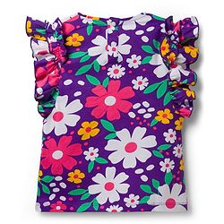 Babyhug Cotton Knit Frill Sleeves Top with Floral Print - Multicolor