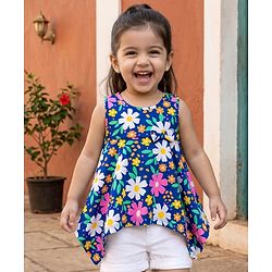 Babyhug Cotton Knit Sleeveless  Floral Printed Top - Multicolour