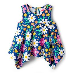 Babyhug Cotton Knit Sleeveless  Floral Printed Top - Multicolour