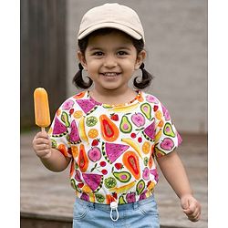 Babyhug 100% Cotton Knit Half Sleeves Tropical Theme Printed Top - Multicolour