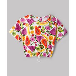 Babyhug 100% Cotton Knit Half Sleeves Tropical Theme Printed Top - Multicolour