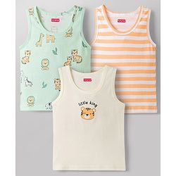 Babyhug 100% Cotton Knit Sleeveless Sando Vests with Tiger Print Pack of 3 - Multicolor