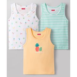 Babyhug 100% Cotton Knit Sleeveless Sando Vests with Fruit Print Pack of 3 - Multicolor