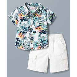 Babyhug Cotton Woven Half Sleeves Floral Printed Shirt & Cargo Shorts Set - Multicolor
