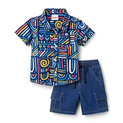 Babyhug Cotton Woven Half Sleeves Printed Shirt & Denim Shorts - Multicolor