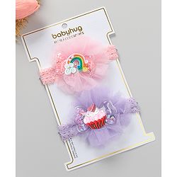 Babyhug Rainbow & Cupcake Applique Headbands Free Size Set of 2 - Multicolor
