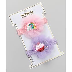 Babyhug Rainbow & Cupcake Applique Headbands Free Size Set of 2 - Multicolor