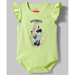 Babyhug Disney Interlock Knit Frill Sleeves Onesies with Minnie Mouse Graphic Pack of 2 - White & Green