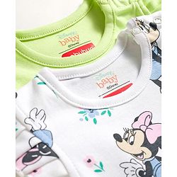 Babyhug Disney Interlock Knit Frill Sleeves Onesies with Minnie Mouse Graphic Pack of 2 - White & Green