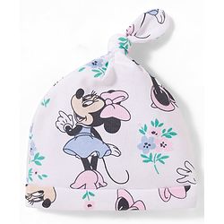 Babyhug Disney Interlock Knit  Pony Caps With Minnie Mouse Print Pack of 2 Multicolor - Diameter 16 cm