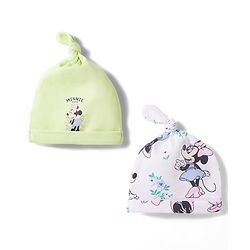 Babyhug Disney Interlock Knit  Pony Caps With Minnie Mouse Print Pack of 2 Multicolor - Diameter 16 cm