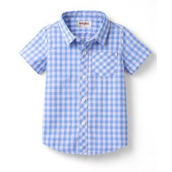 Babyhug Cotton Woven Half Sleeves Checks Shirt & Denim Shorts Set - Blue