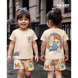 Babyhug Disney Single Jersey Knit Half Sleeves T-Shirt & Shorts Set With Daisy Duck Graphics - Multicolor
