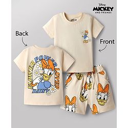 Babyhug Disney Single Jersey Knit Half Sleeves T-Shirt & Shorts Set With Daisy Duck Graphics - Multicolor