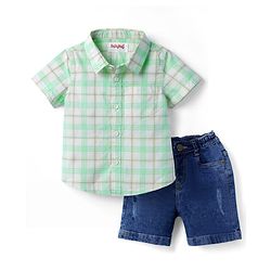 Babyhug Cotton Woven Half Sleeves Checks Shirt & Denim Shorts Set - Multicolor