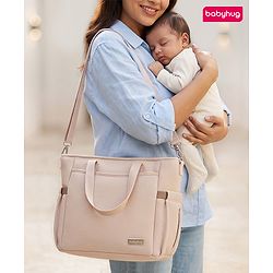 Babyhug EliteCare Premium 2 in 1 Diaper Bag with Diaper Changing Mat - Beige| Insulated Bottle Pocket| Spacious Storage Compartments| Quick-Access Front & Side Pockets| Convertible Handbag & Sling Bag