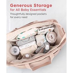 Babyhug EliteCare Premium 2 in 1 Diaper Bag with Diaper Changing Mat - Beige| Insulated Bottle Pocket| Spacious Storage Compartments| Quick-Access Front & Side Pockets| Convertible Handbag & Sling Bag