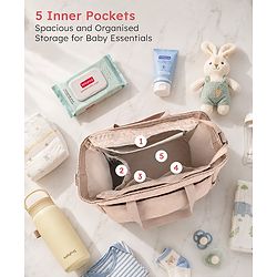 Babyhug EliteCare Premium 2 in 1 Diaper Bag with Diaper Changing Mat - Beige| Insulated Bottle Pocket| Spacious Storage Compartments| Quick-Access Front & Side Pockets| Convertible Handbag & Sling Bag