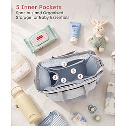 Babyhug EliteCare Premium 2 in 1 Diaper Bag with Diaper Changing Mat - Beige| Insulated Bottle Pocket| Spacious Storage Compartments| Quick-Access Front & Side Pockets| Convertible Handbag & Sling Bag